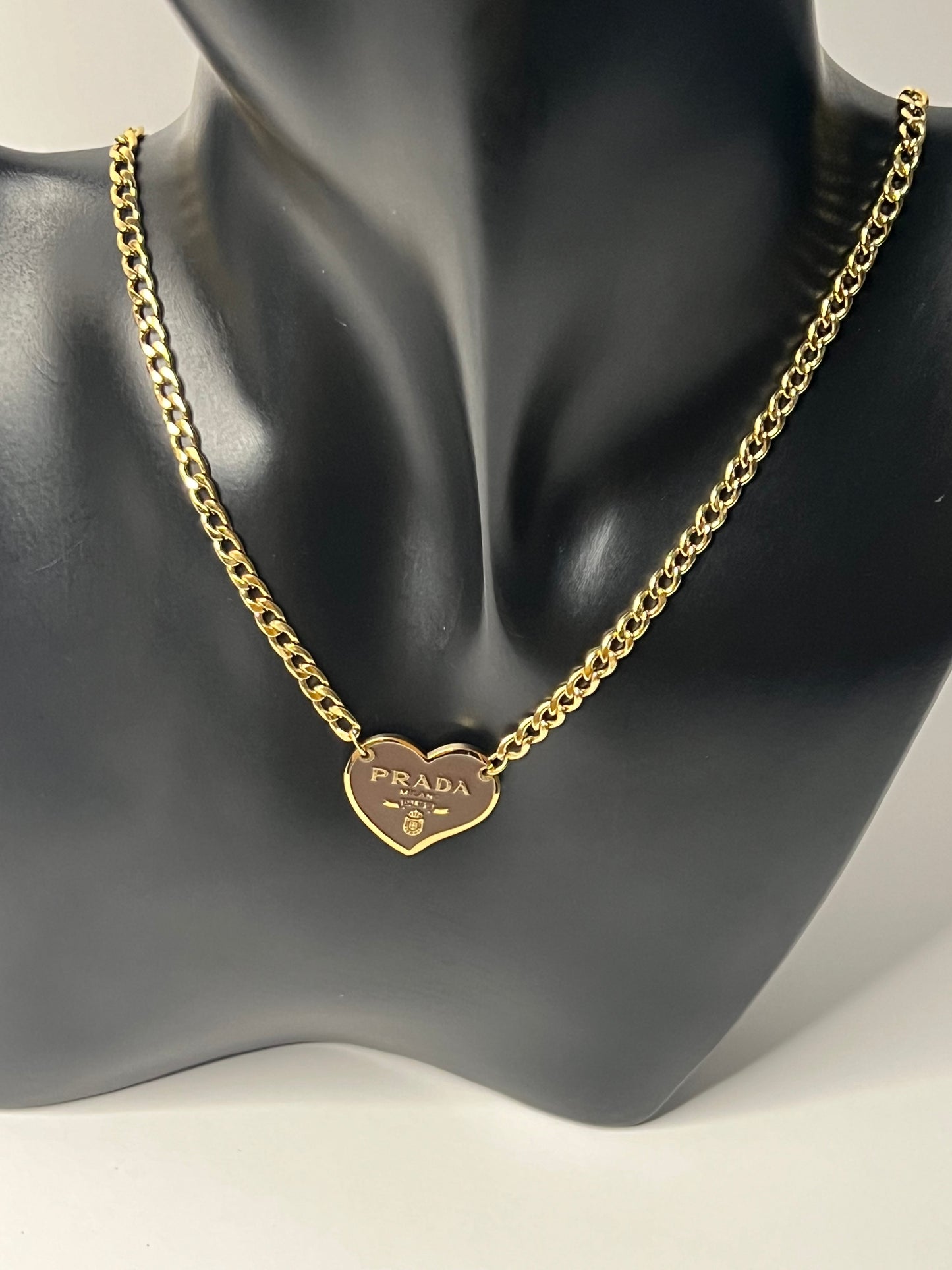 Golden Necklace with Brown Heart Pendant