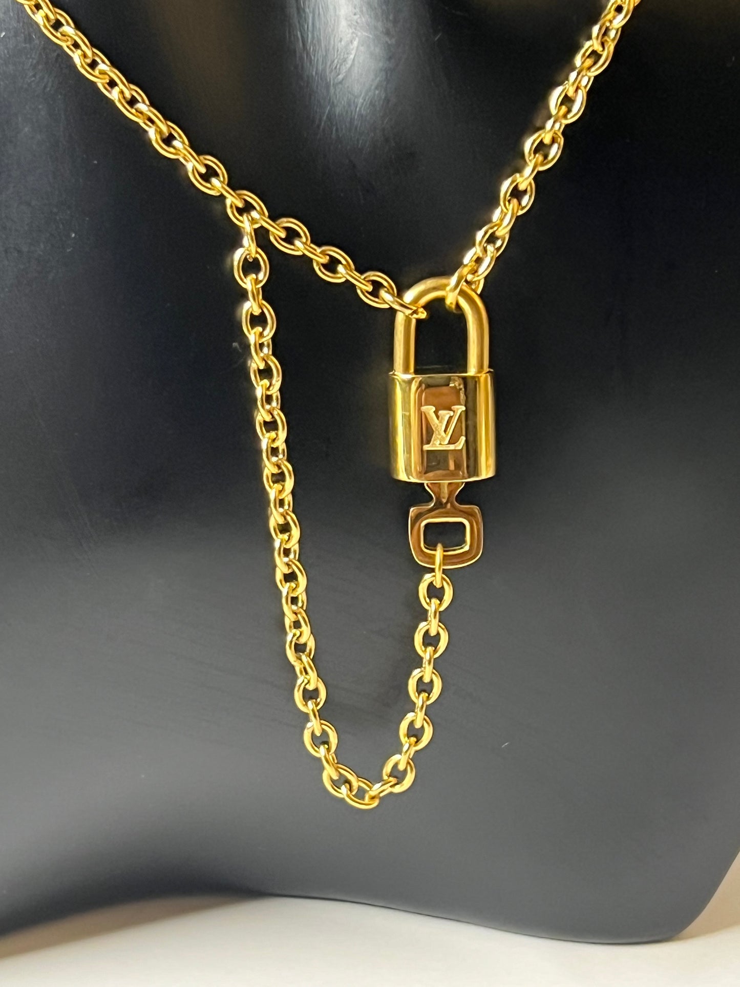 Gold Necklace and Bracelet Set with a Lock and key Charm Pendant