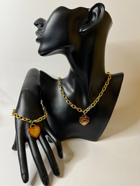 Gold and red Necklace and Bracelet Set