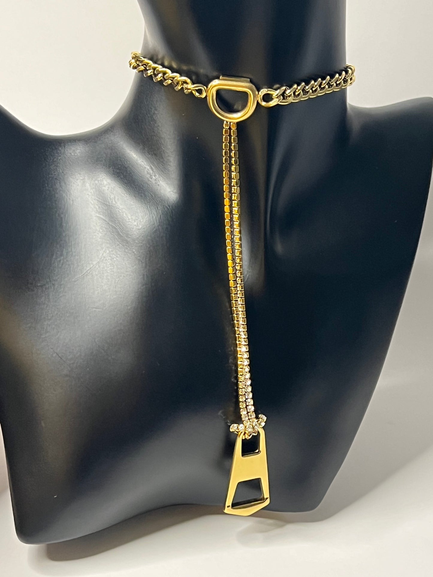 Golden Chocker with a Zipper Pendant