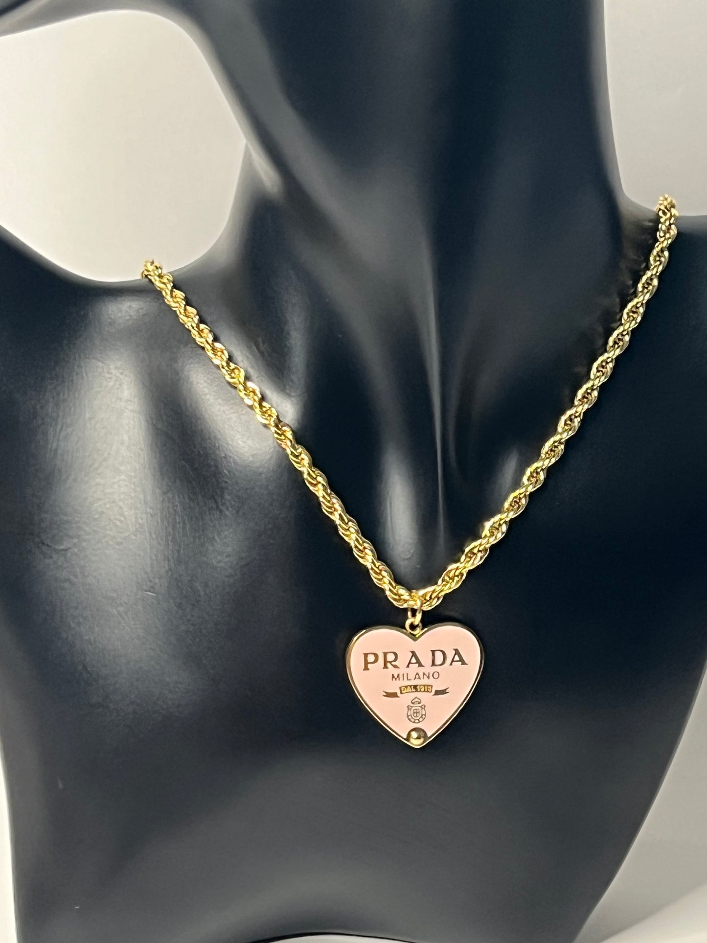 Golden Necklace with Pink Heart Pendant