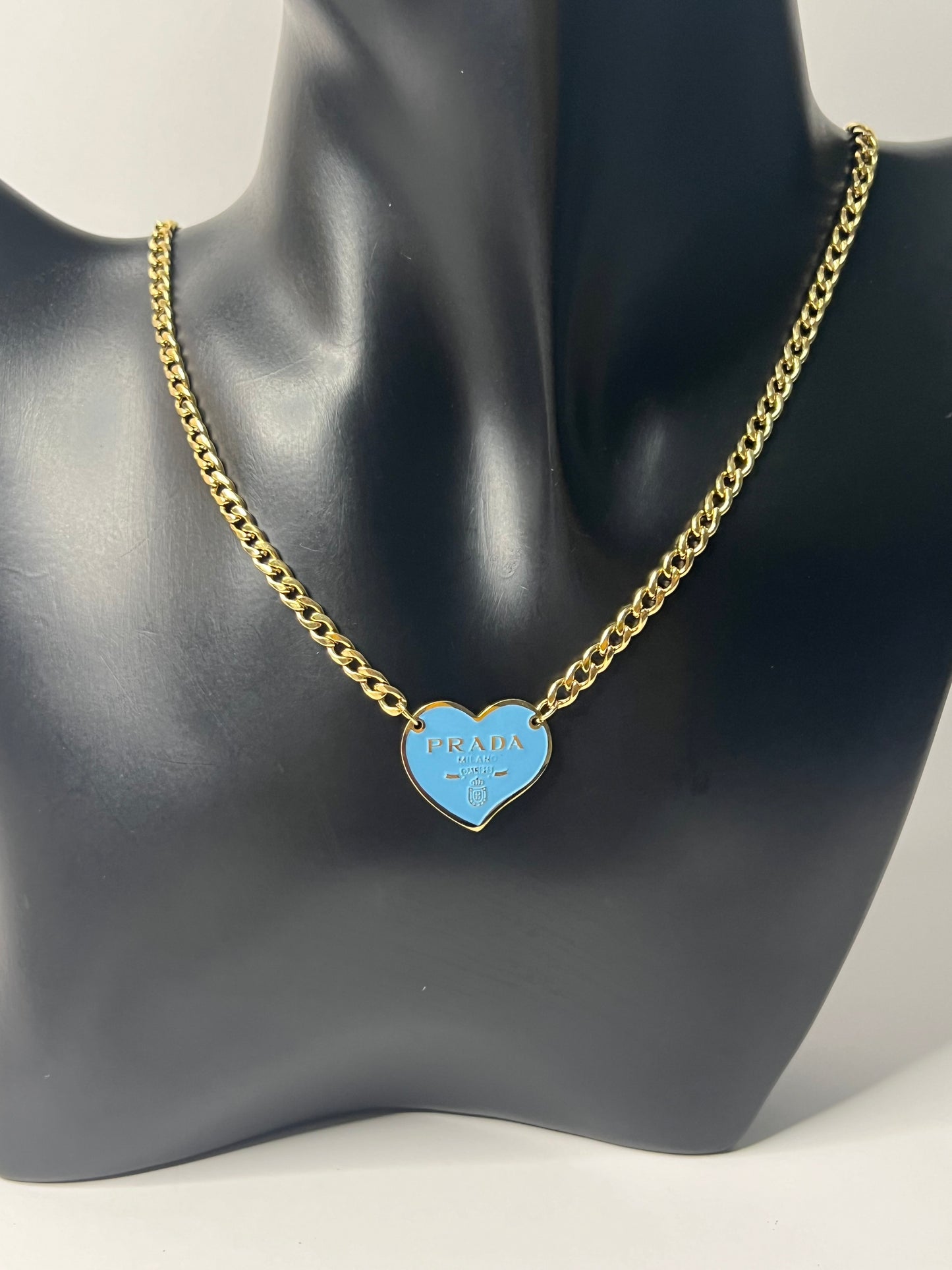 Golden Necklace with Blue Heart Pendant