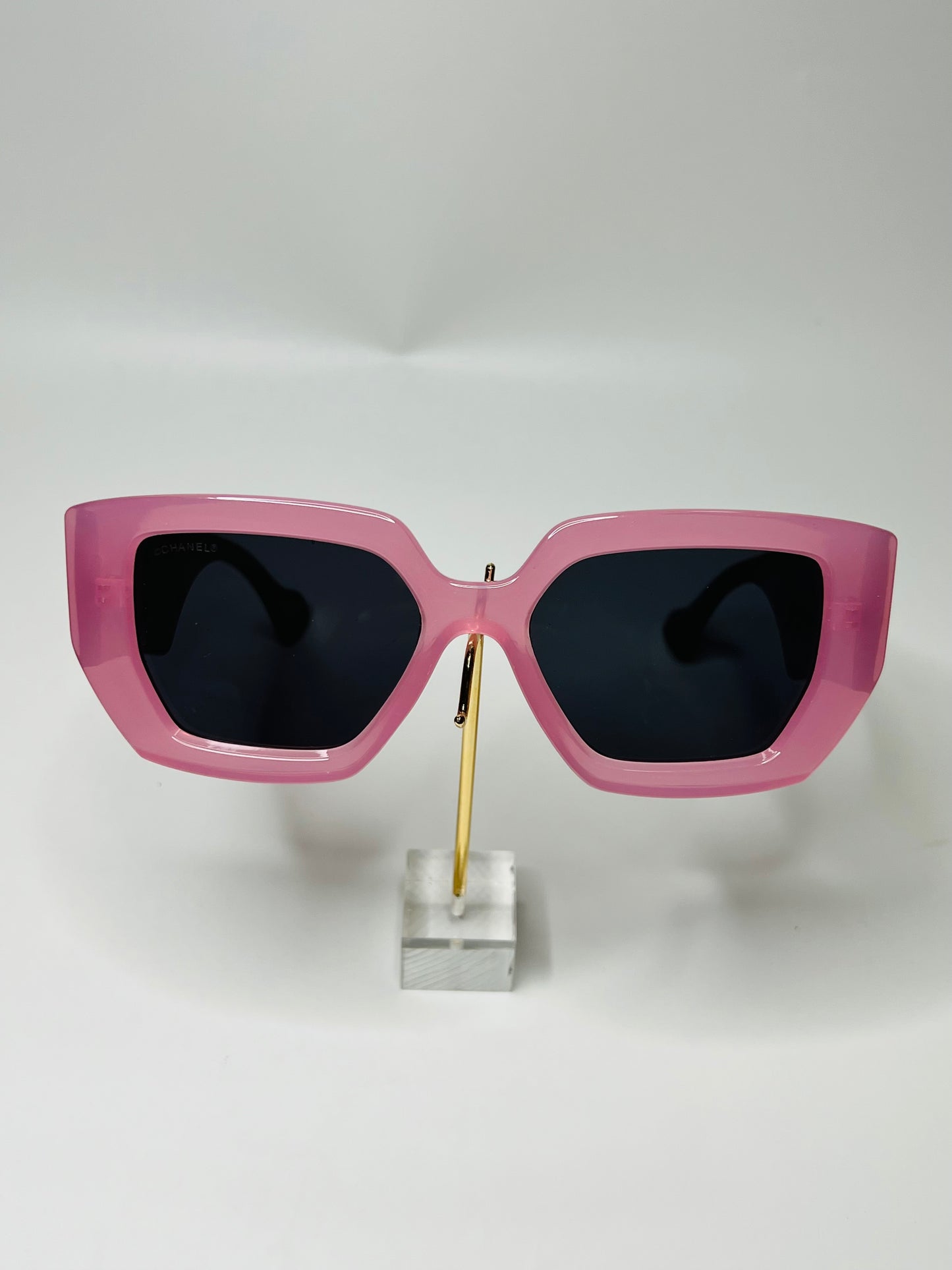 Rectangular Shape Pink and Transparent Sunglasses