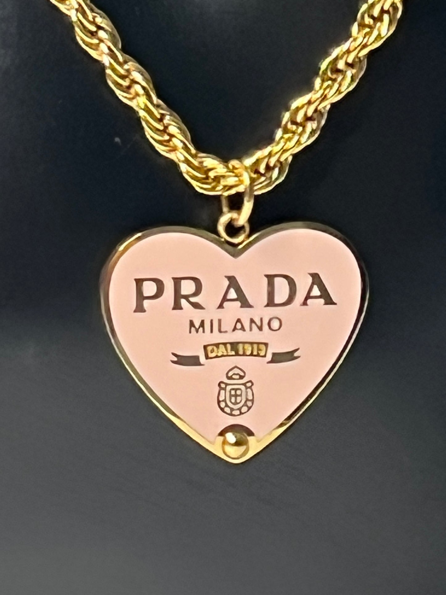 Golden Necklace with Pink Heart Pendant