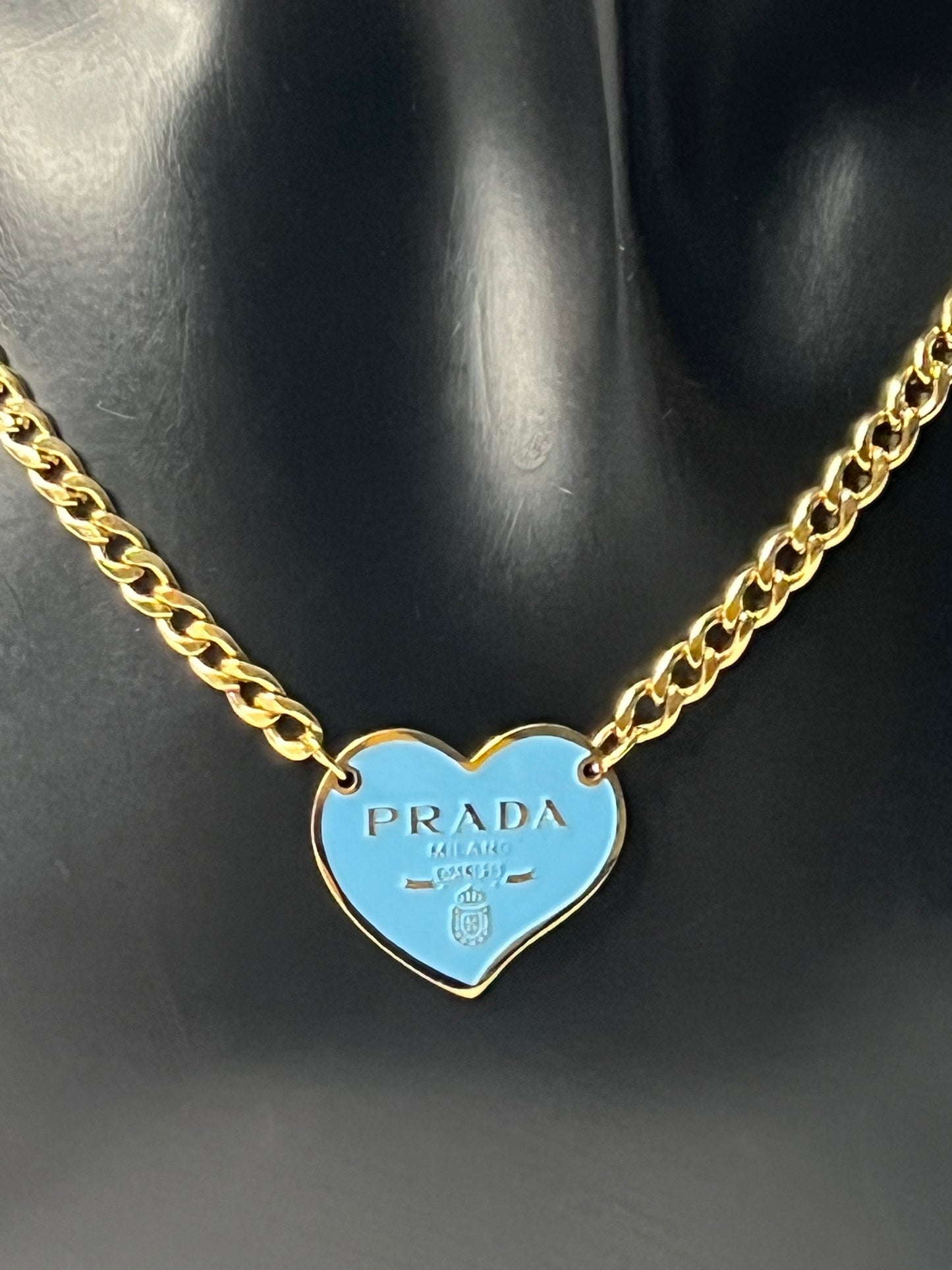 Golden Necklace with Blue Heart Pendant