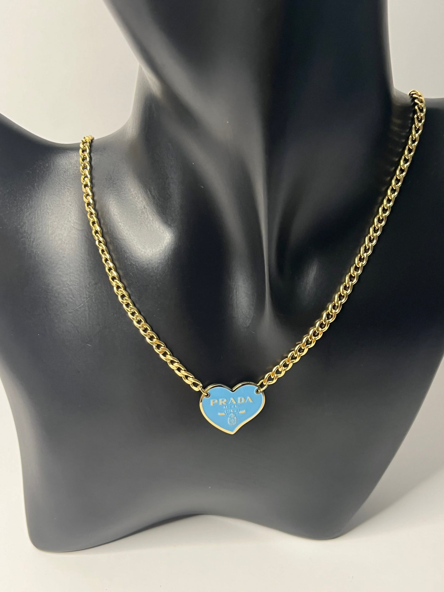 Golden Necklace with Blue Heart Pendant