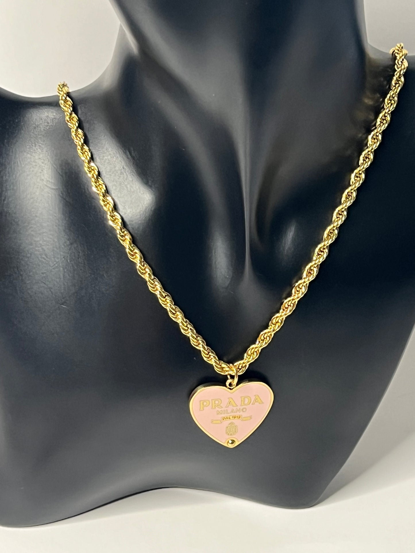 Golden Necklace with Pink Heart Pendant