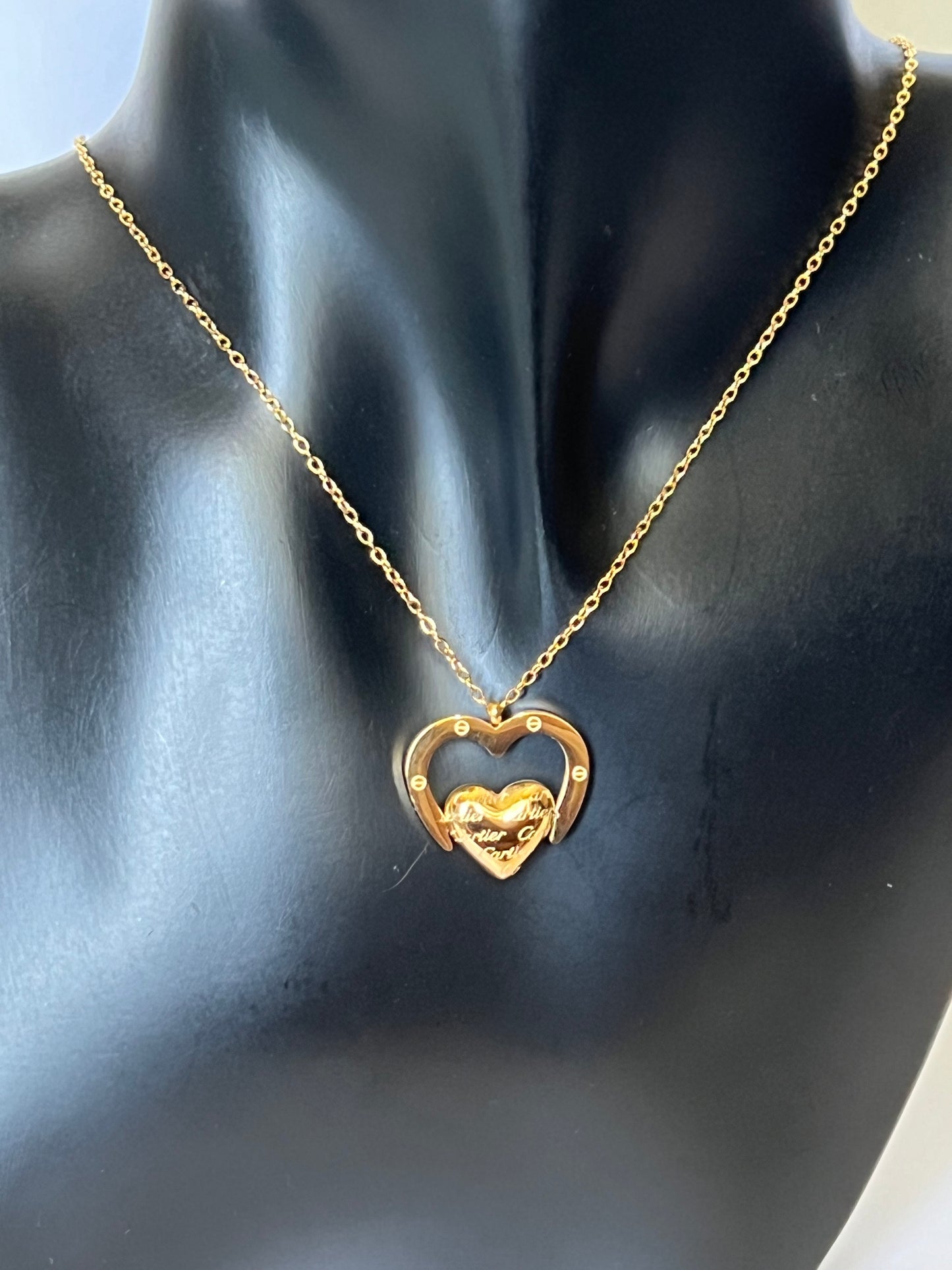 Gold Necklace and Earrings Set with a Heart Pendant