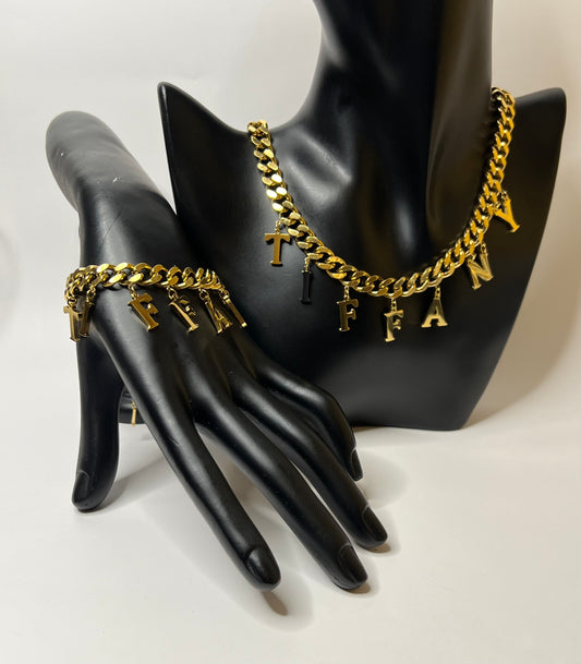 Golden Bracelet and Necklace 2 Pieces Set