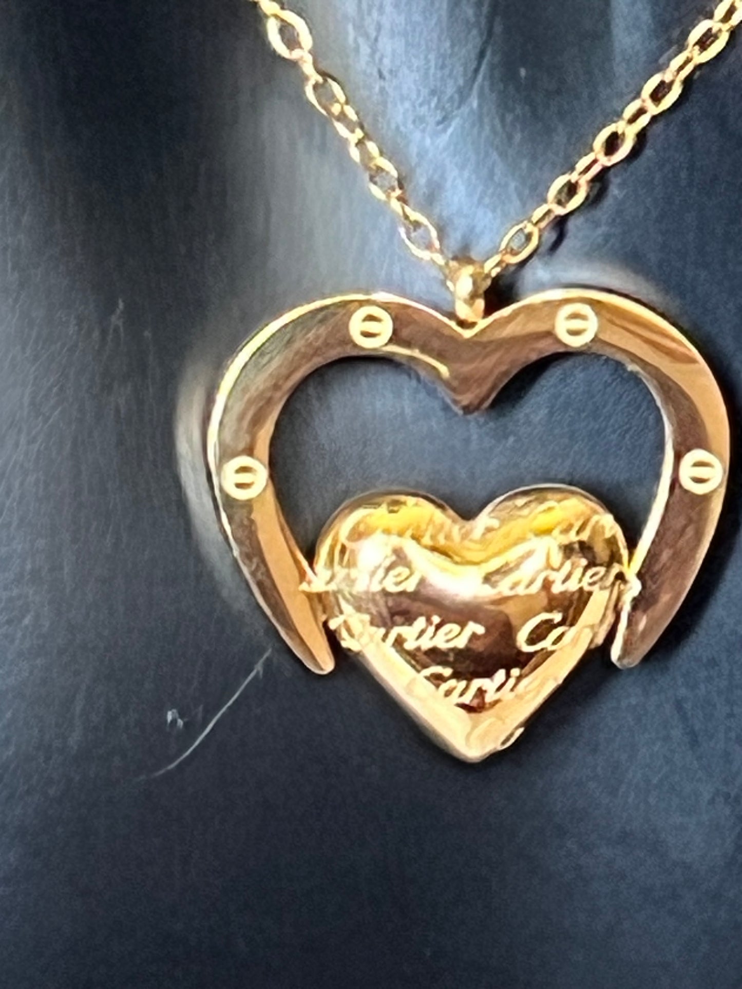 Gold Necklace and Earrings Set with a Heart Pendant