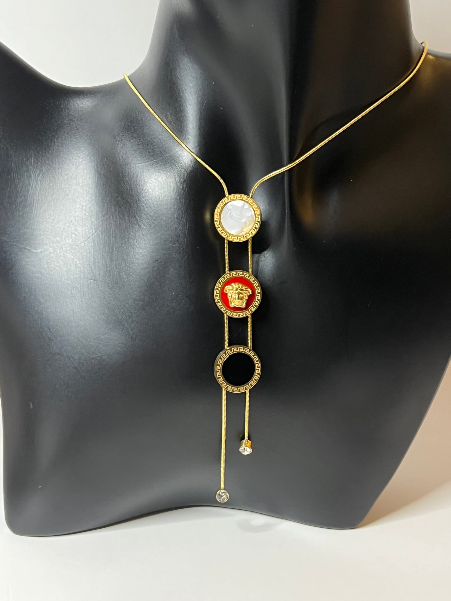 Golden Necklace with Three Color Pendants