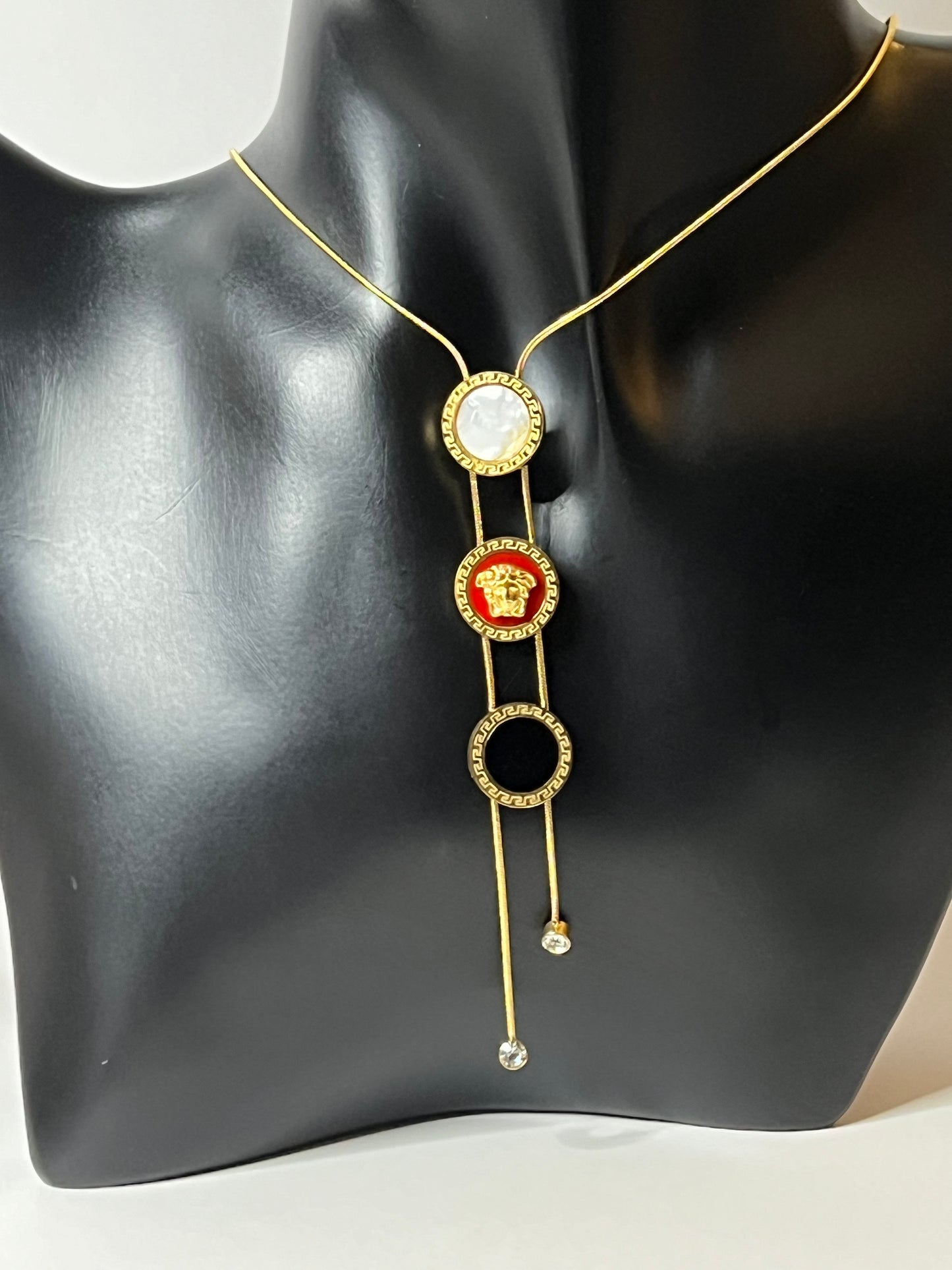 Golden Necklace with Three Color Pendants