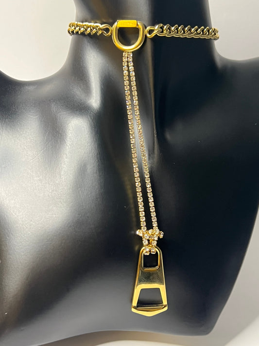 Golden Chocker with a Zipper Pendant