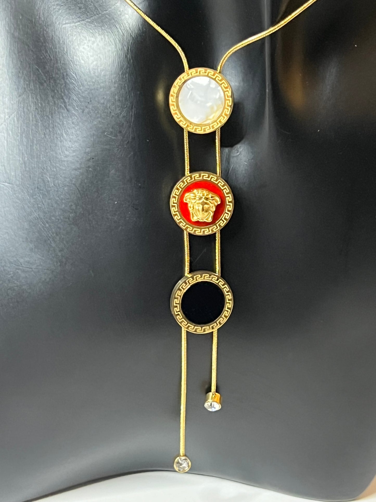 Golden Necklace with Three Color Pendants