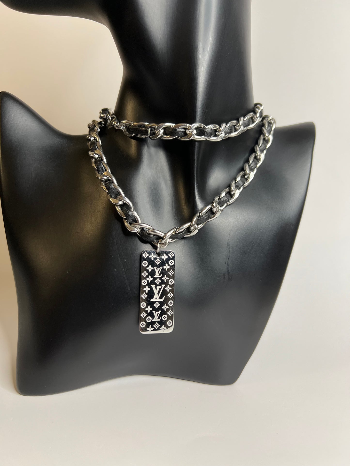 Long silver and Black Necklace