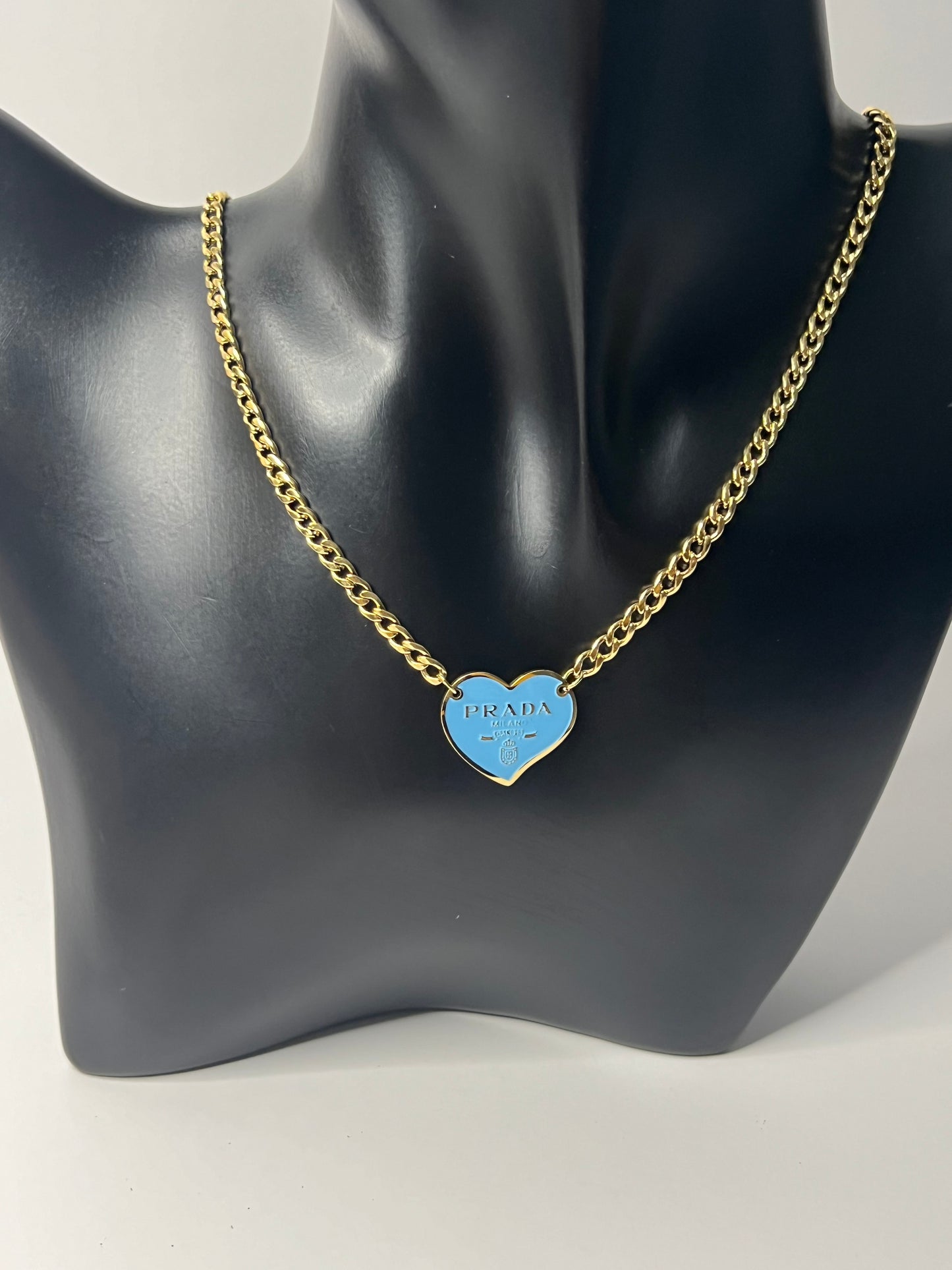 Golden Necklace with Blue Heart Pendant