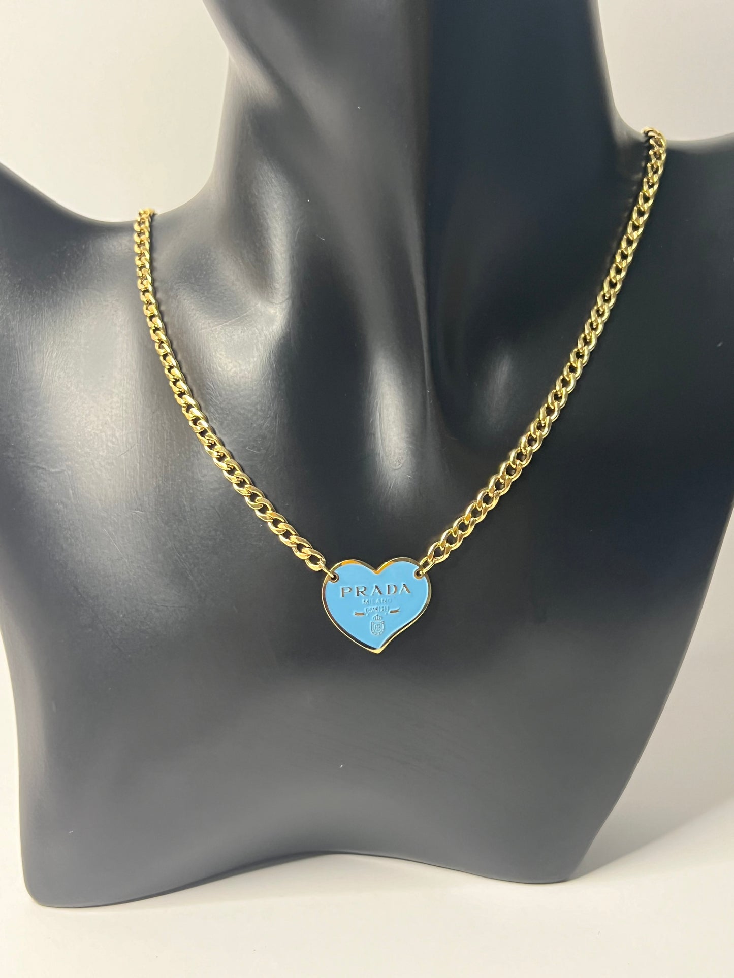 Golden Necklace with Blue Heart Pendant