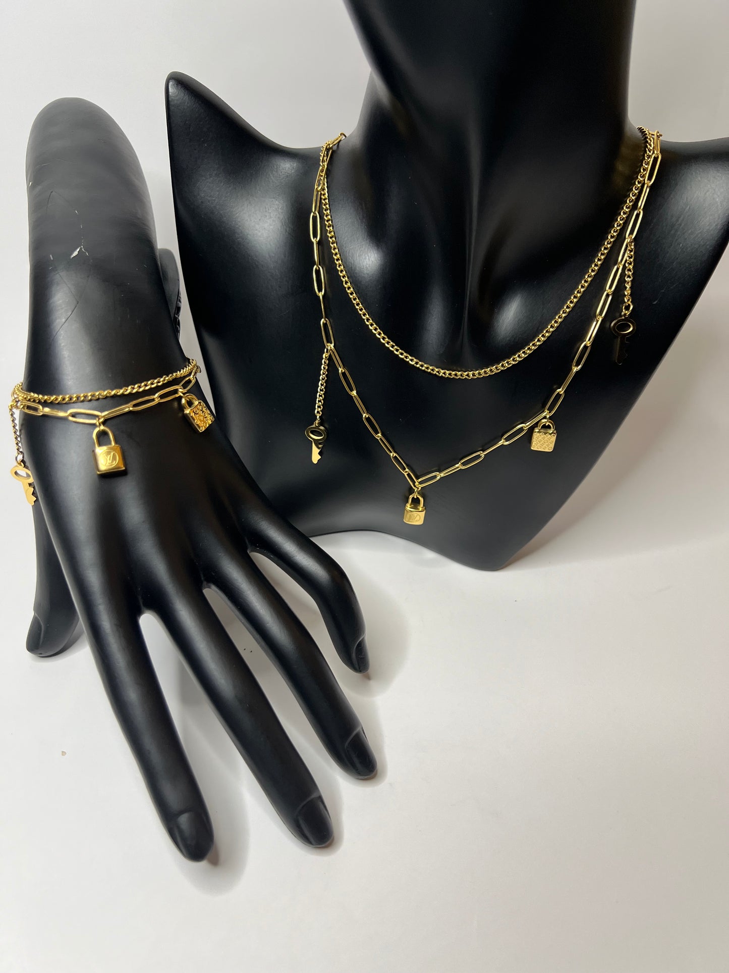 Golden Necklace and Bracelet Set With Charms Pendants