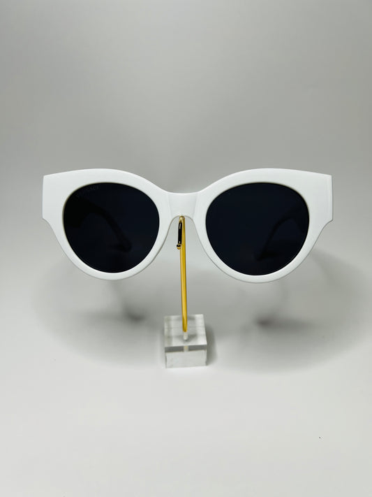 Round Shape White and Gold Sunglasses