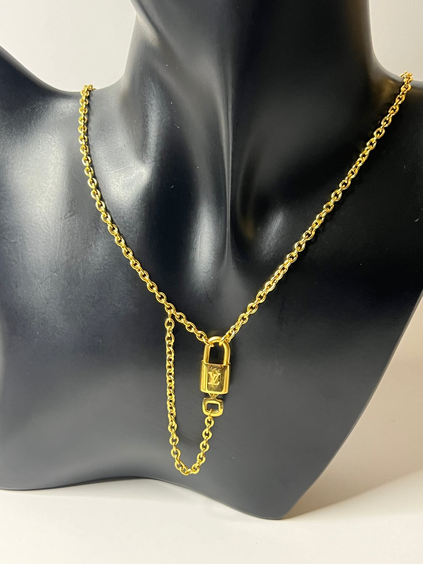 Gold Necklace and Bracelet Set with a Lock and key Charm Pendant