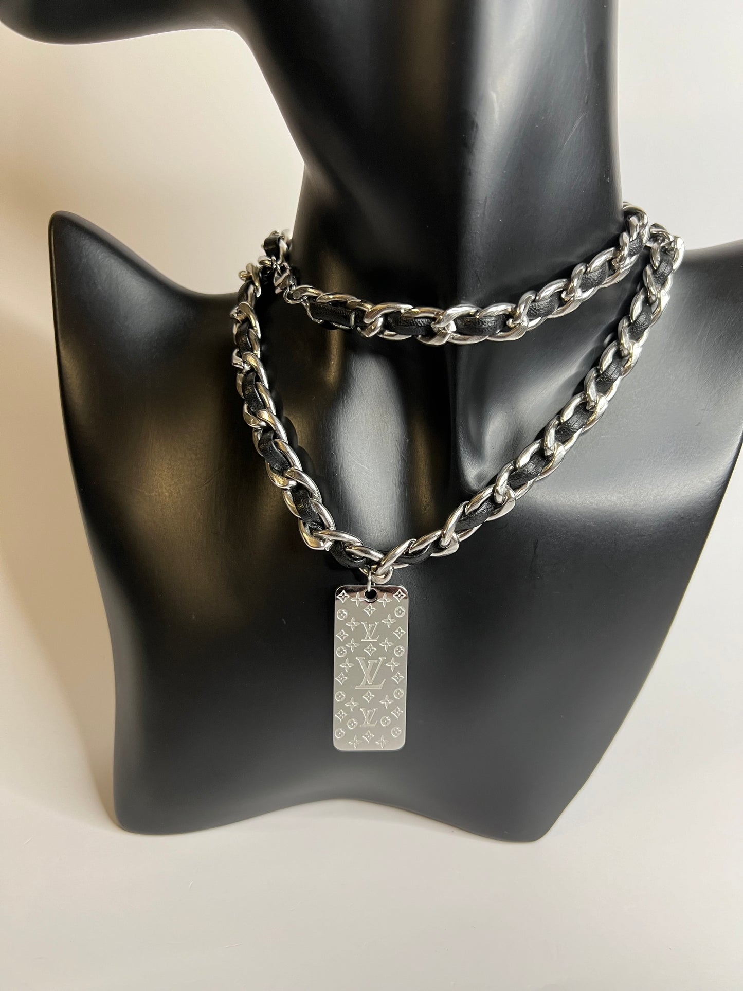 Long silver and Black Necklace