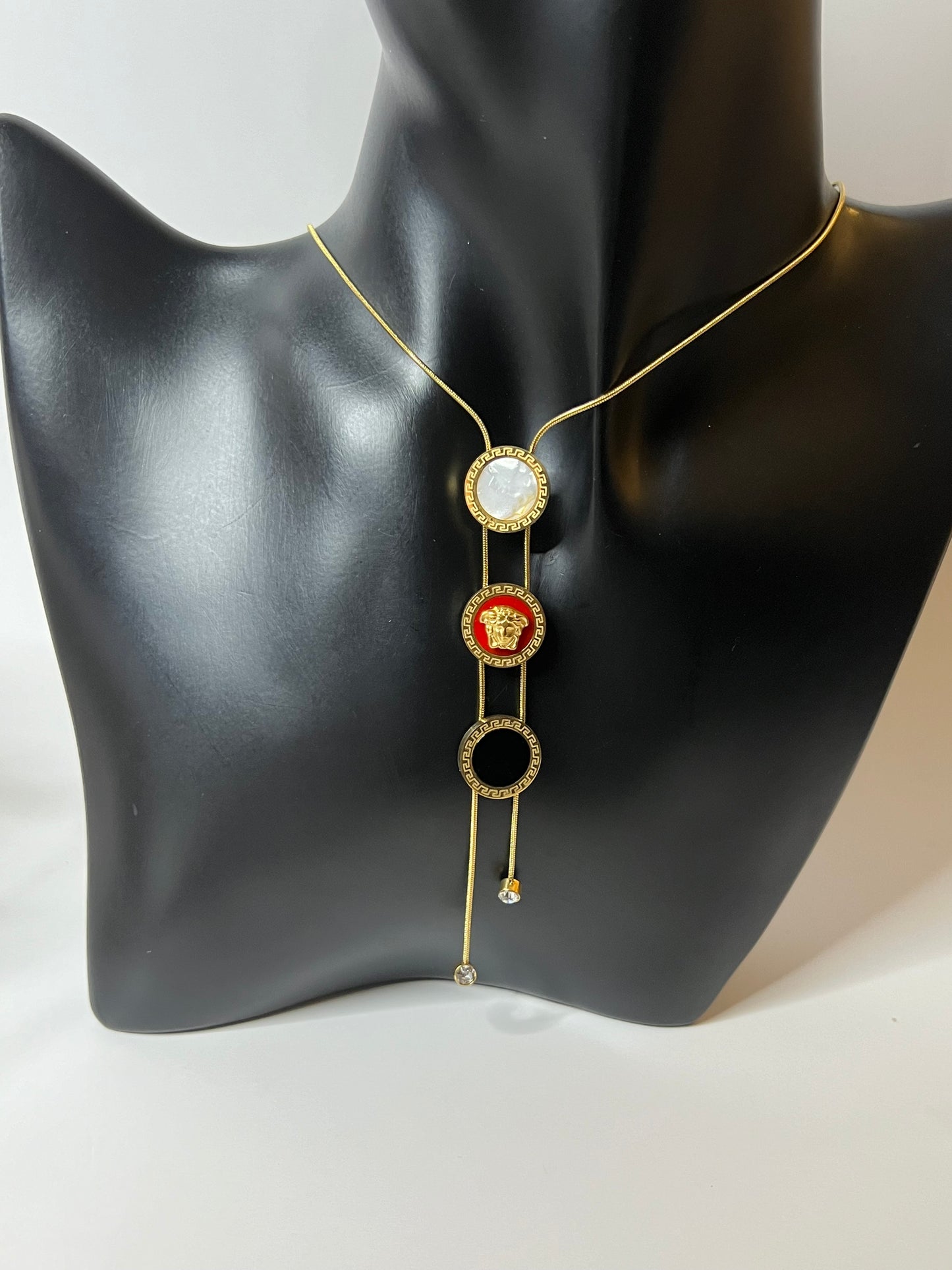 Golden Necklace with Three Color Pendants