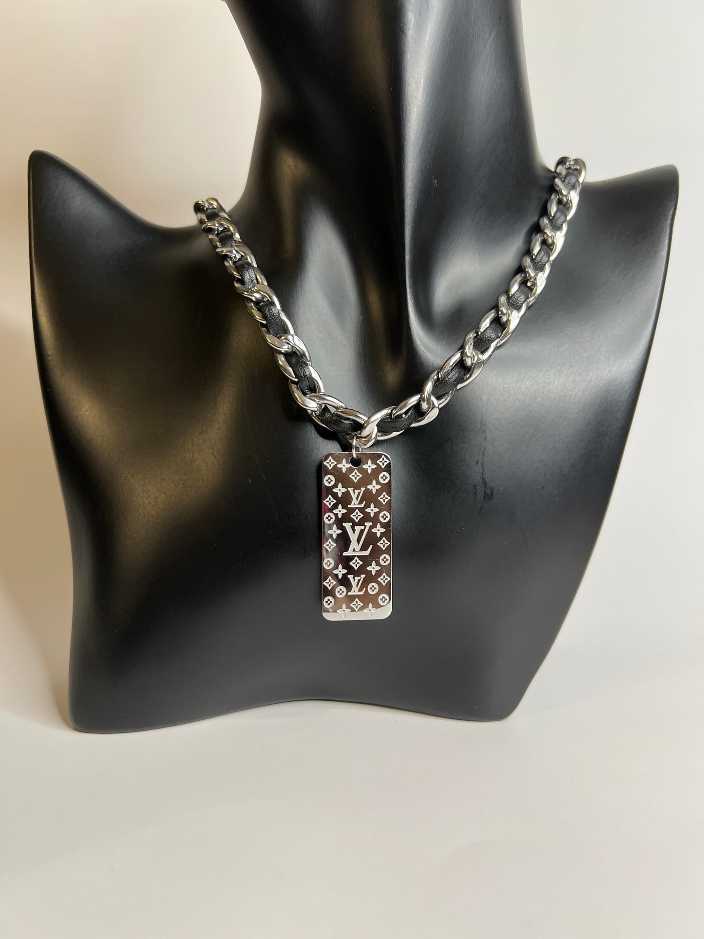 Long silver and Black Necklace