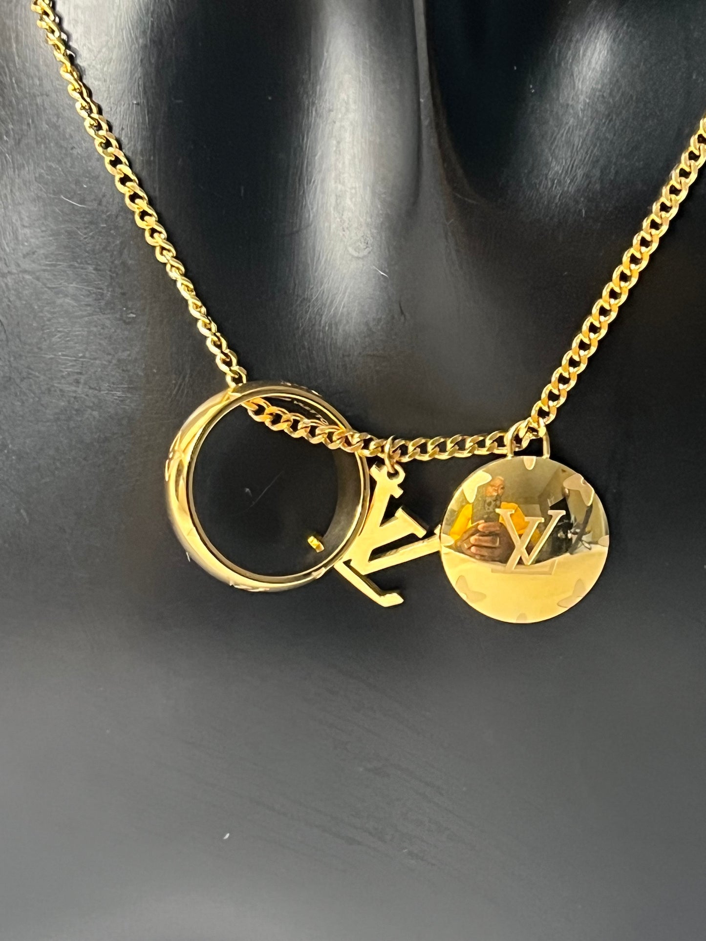 Gold Necklace with Three Pendants