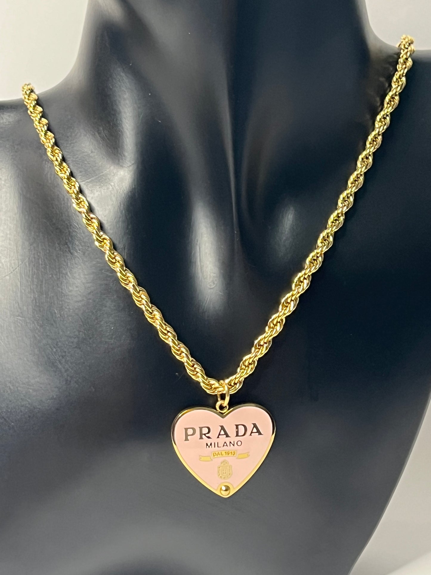 Golden Necklace with Pink Heart Pendant